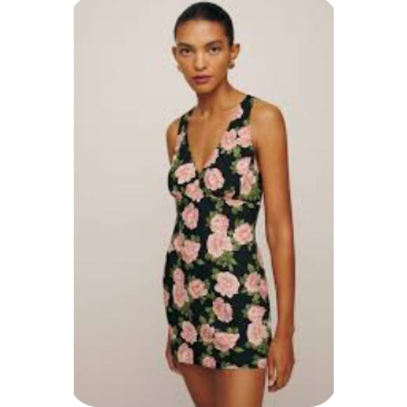 Reformation Dresses & Skirts - Reformation Dress Womens Medium Calix Mini Floral Black Pink Sleeveless Boho